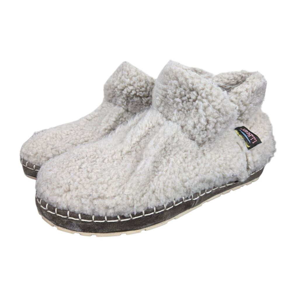 LL Bean Cozy Slipper Booties Sherpa Pile Fleece Sz 8 Beige 507186 Cabincore